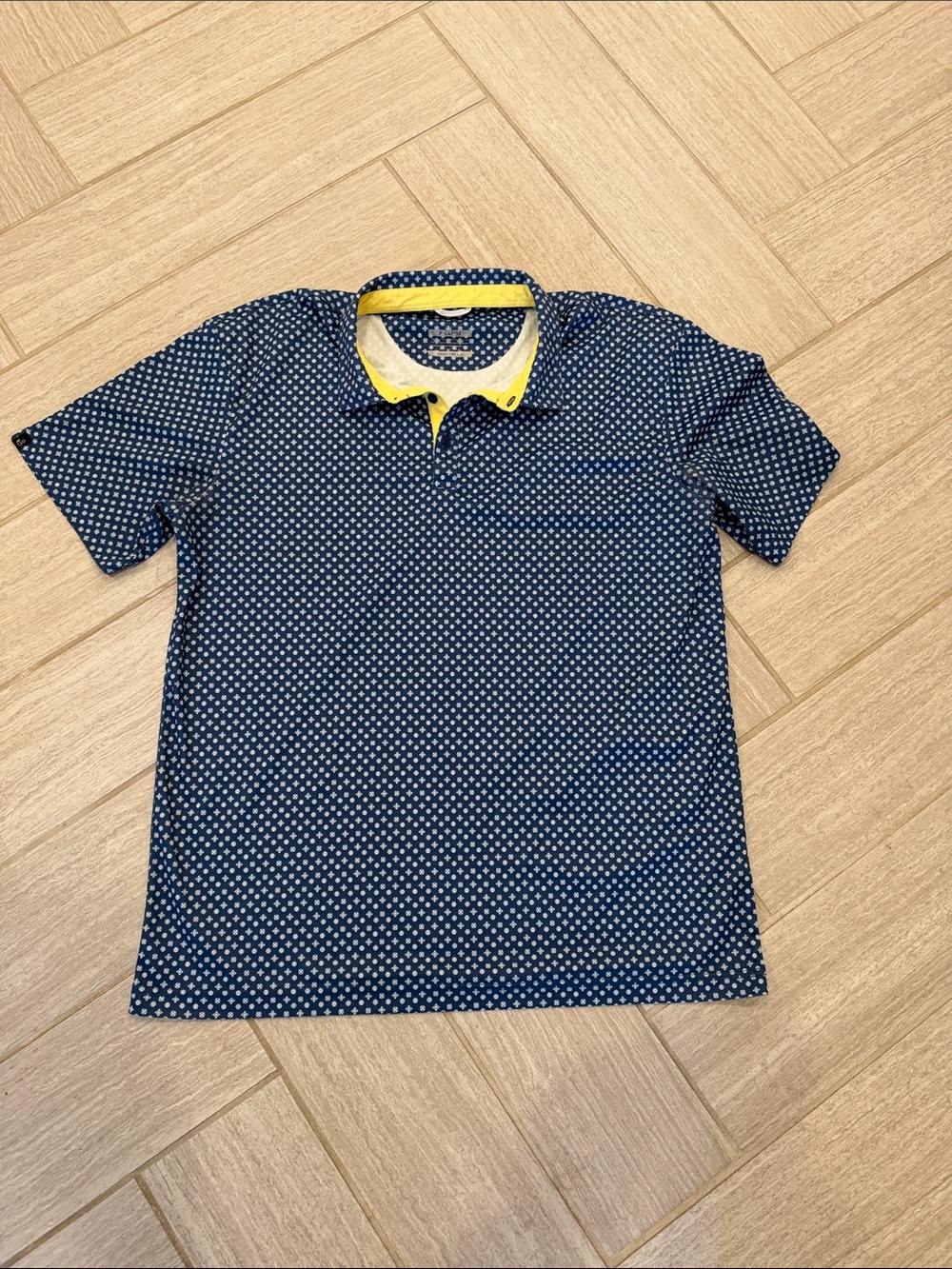 Men’s Navy Blue Printed Polo with Yellow Trim